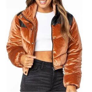 NWT New Celebrity Pink Velour Faux Leather Puffer Crop Jacket Small S
